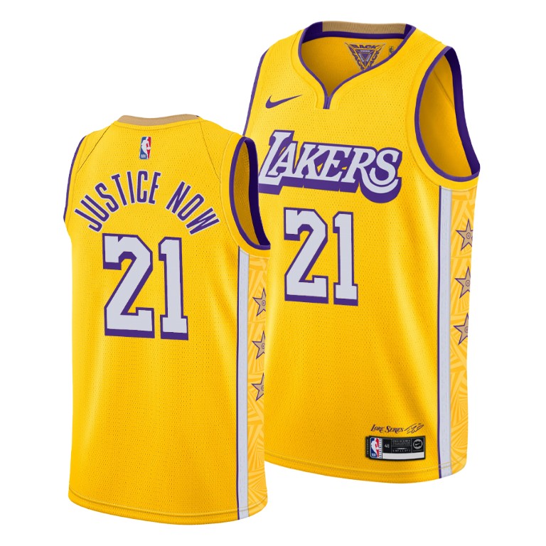 Men's Los Angeles Lakers J.R. Smith #21 NBA justice now 2020 City Social Justice Gold Basketball Jersey YYW8383WK